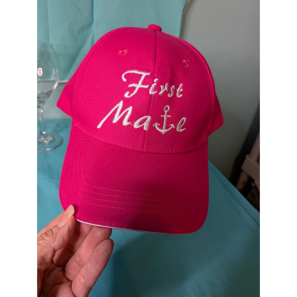 Hot Pink First Mate Nautical Anchor Embroidered Baseball Cap Hat Adjustable